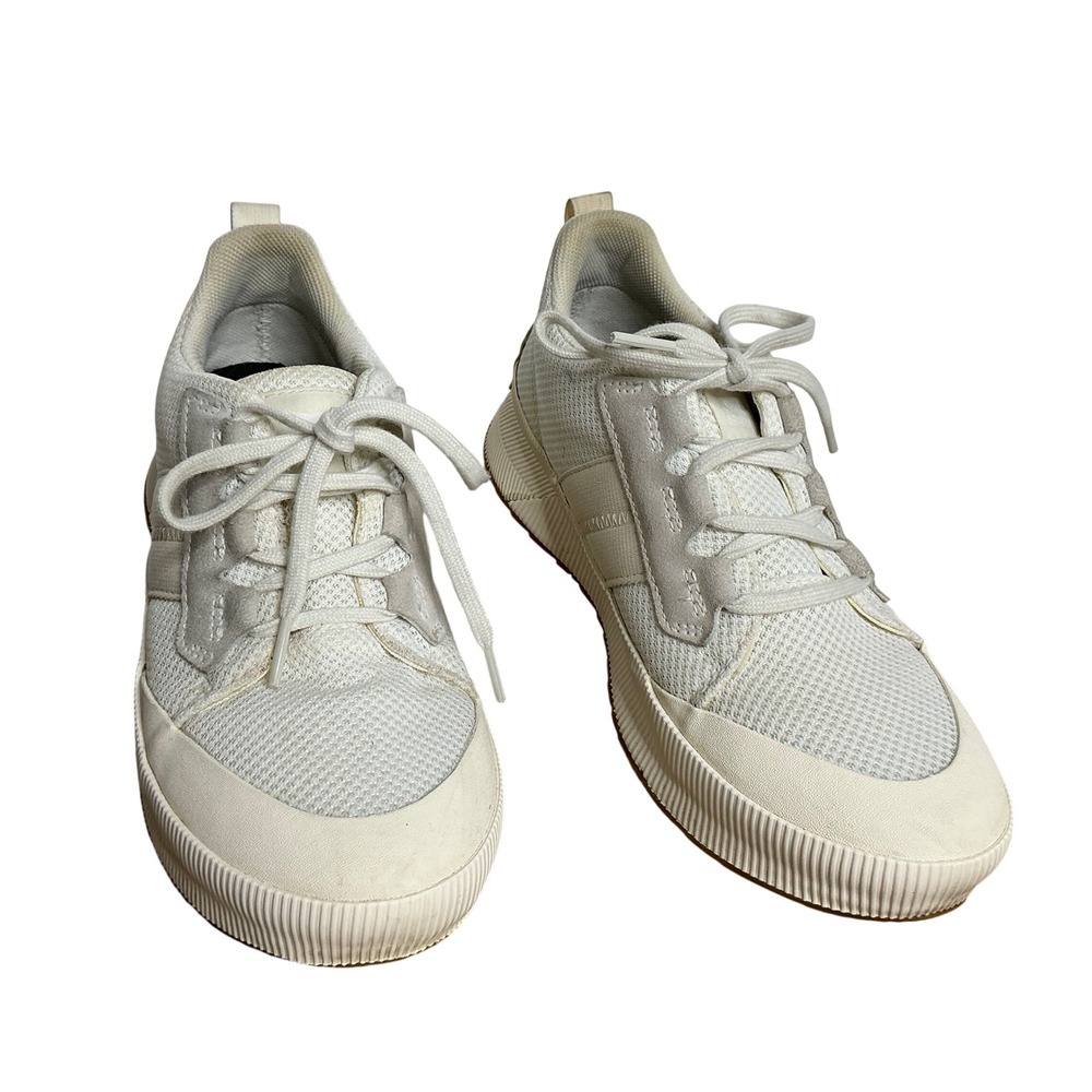 Sorel Womens Mesh Suede Sneakers Size 8 Cream Lace Up Minimalist Athleisure
